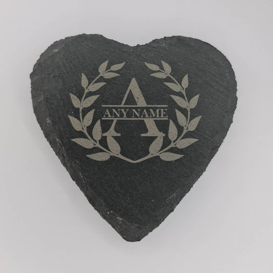 Natural Slate Name heart coaster - personalised slate drinks coaster - perfect gift for anyone